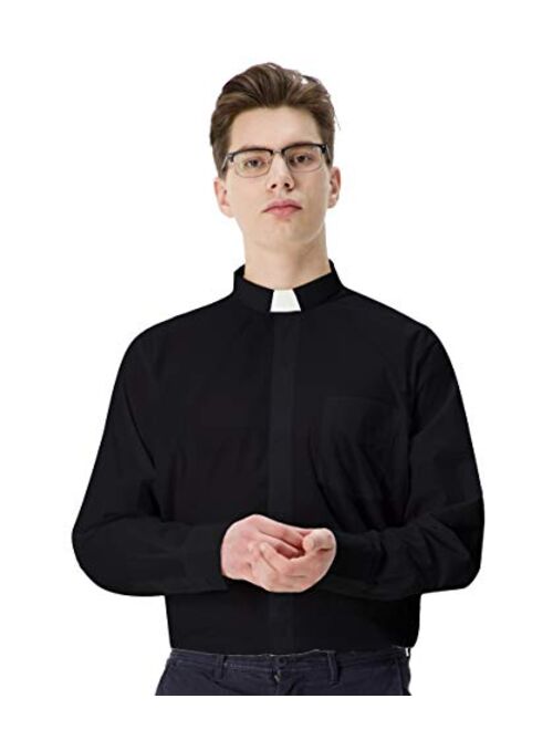 GraduatePro Men Priest Clergy Shirt Long Sleeves with Free Tab Collar Insert