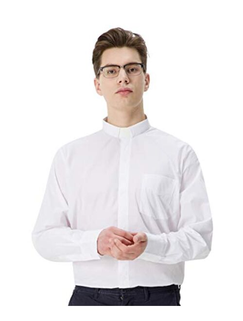 GraduatePro Men Priest Clergy Shirt Long Sleeves with Free Tab Collar Insert