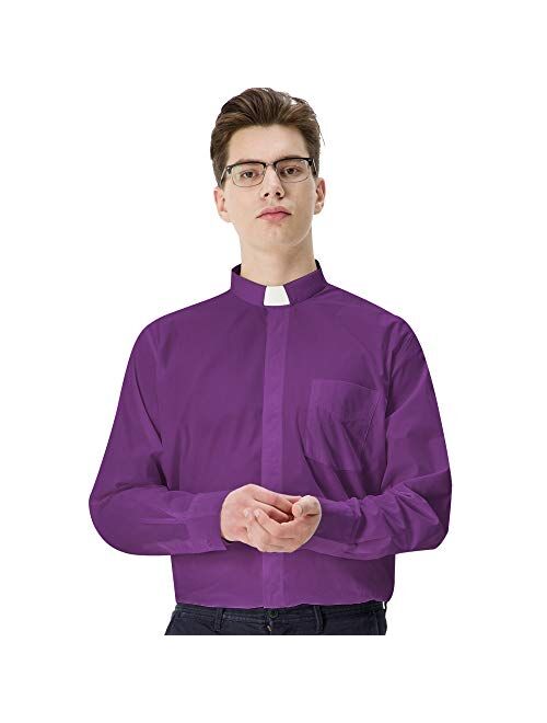 GraduatePro Men Priest Clergy Shirt Long Sleeves with Free Tab Collar Insert