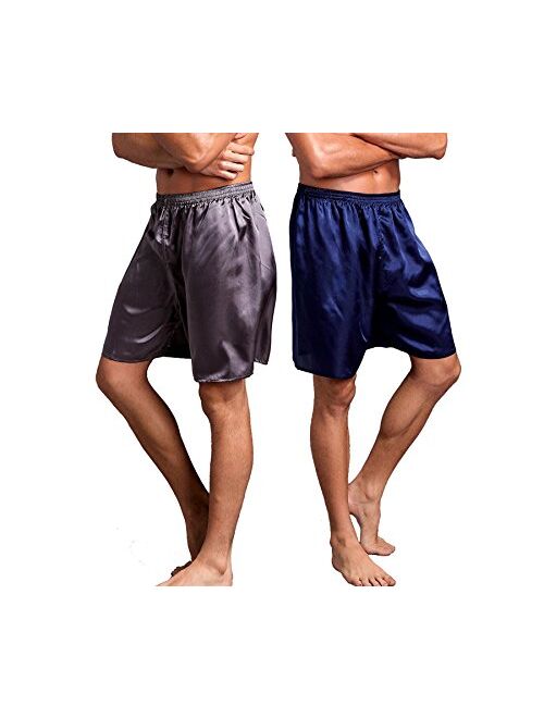 Admireme Men's Satin Boxers Shorts Pajamas Shorts Boxer Sleep Work Travel Underwear