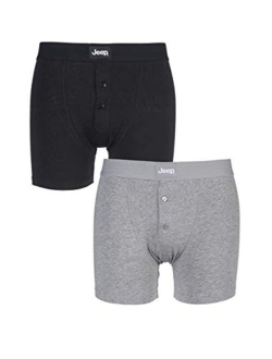 Jeep Men's 2 Pack Cotton Plain Fitted Button Front Trunk Boxer Shorts