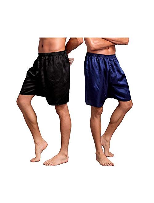 Admireme Mens Satin Boxer Shorts Silk Pajamas Shorts Sleepwear Boxers Underwear Beach Shorts