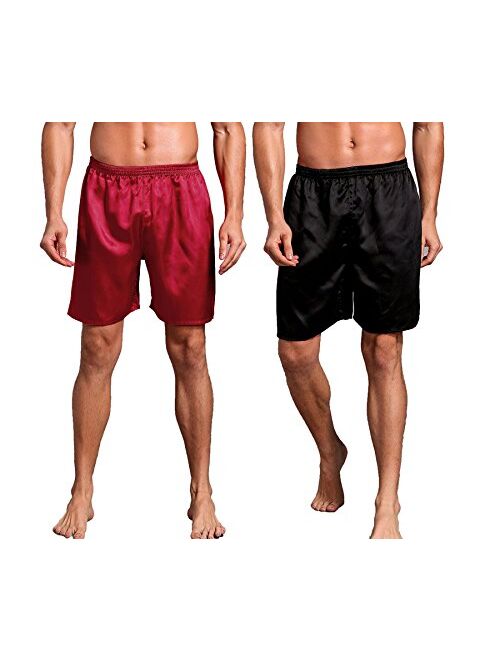 Admireme Mens Satin Boxer Shorts Silk Pajamas Shorts Sleepwear Boxers Underwear Beach Shorts