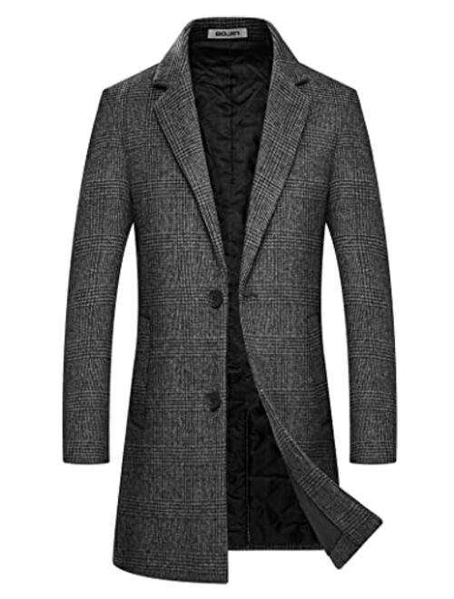 Men's Winter Wool Coats Blend Trench Long Stylish Notched Collar Jacket Single Breasted Cotton Lining Slim Fit Pea Coat