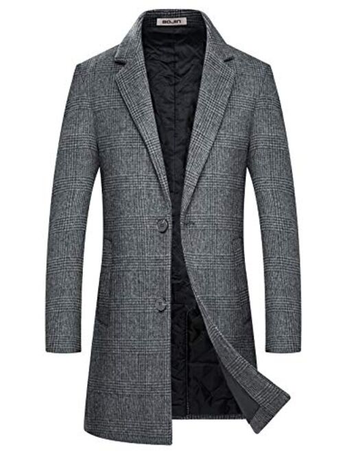 Men's Winter Wool Coats Blend Trench Long Stylish Notched Collar Jacket Single Breasted Cotton Lining Slim Fit Pea Coat