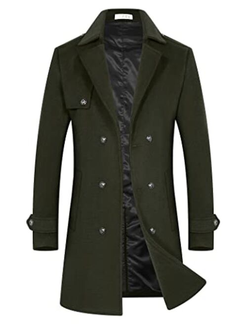 Men's Winter Wool Coats Blend Trench Long Stylish Notched Collar Jacket Single Breasted Cotton Lining Slim Fit Pea Coat