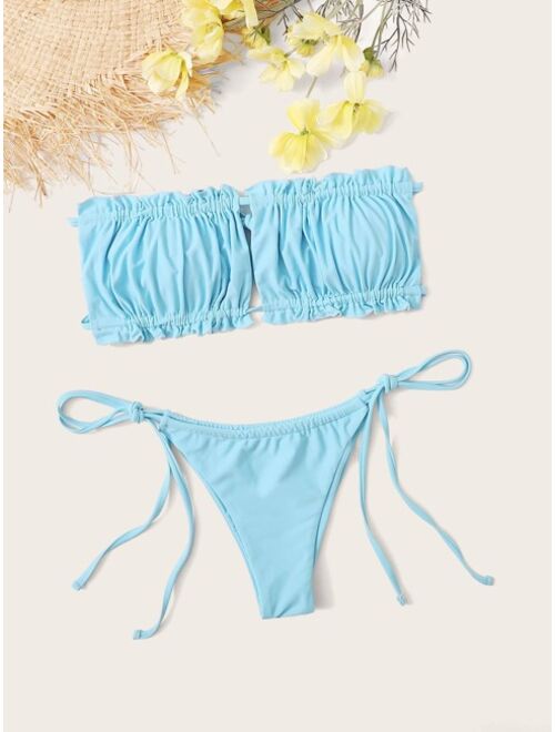 Ruched Frill Bandeau Tie Side Bikini Swimsuit