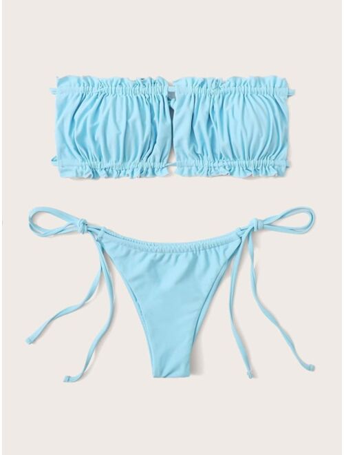 Ruched Frill Bandeau Tie Side Bikini Swimsuit