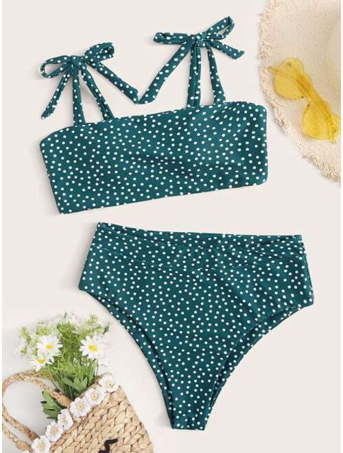 Buy Polka Dot Tie Shoulder Bikini Swimsuit Online Topofstyle 4653