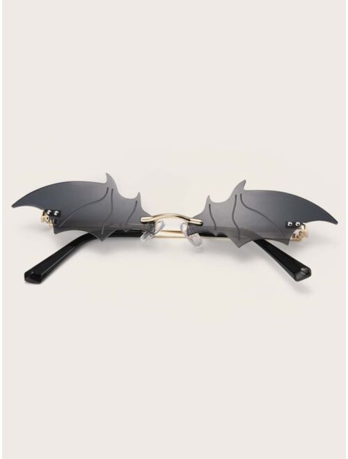 Shein Bat Design Rimless Sunglasses With Case