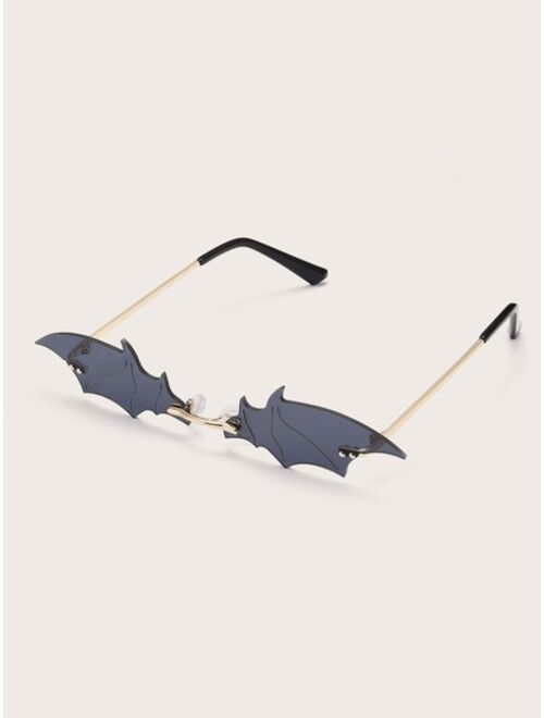 Shein Bat Design Rimless Sunglasses With Case