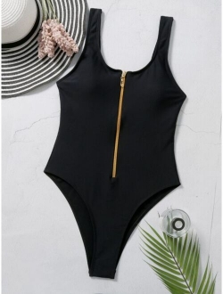 Zip Front One Piece Tank Swimsuit