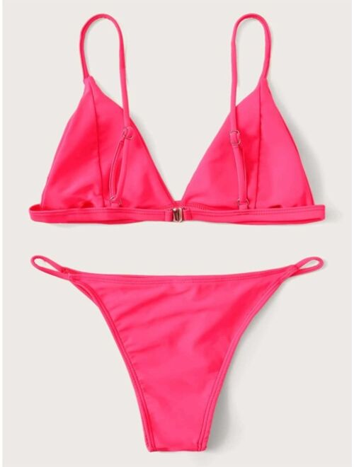 Buy Shein Neon Pink Triangle Tanga Bikini Swimsuit online | Topofstyle