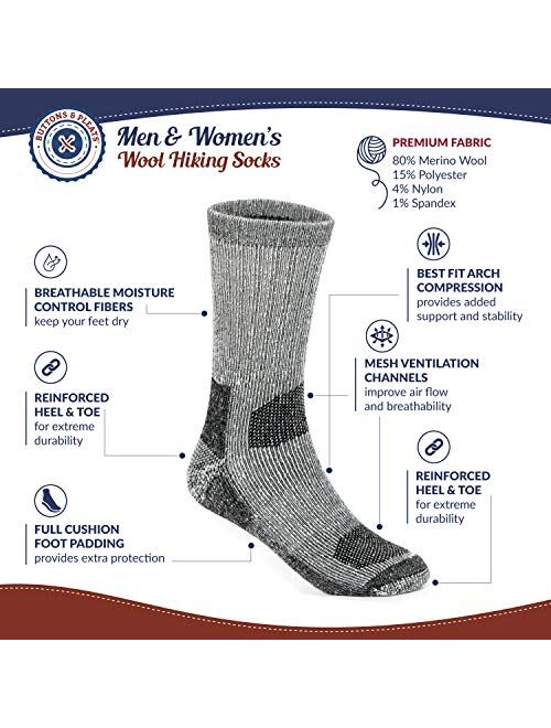 Premium Merino Wool Hiking Socks Outdoor Trail Crew Socks 3 Pairs