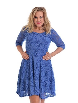 Nouvelle Collection Womens Plus Size Dress Ladies Skater Style Floral Lace Bridesmaid Dress Flared Party Wear Round Neck