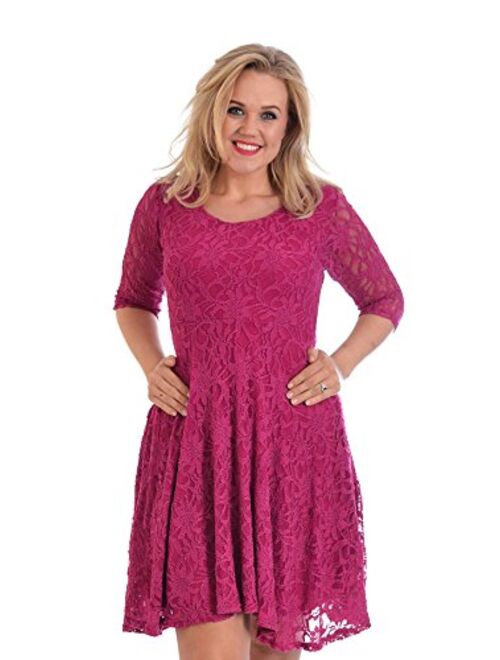 Nouvelle Collection Womens Plus Size Dress Ladies Skater Style Floral Lace Bridesmaid Dress Flared Party Wear Round Neck