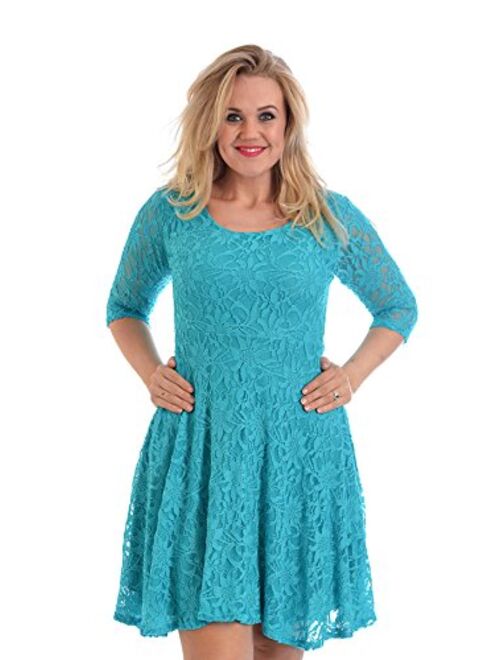 Nouvelle Collection Womens Plus Size Dress Ladies Skater Style Floral Lace Bridesmaid Dress Flared Party Wear Round Neck