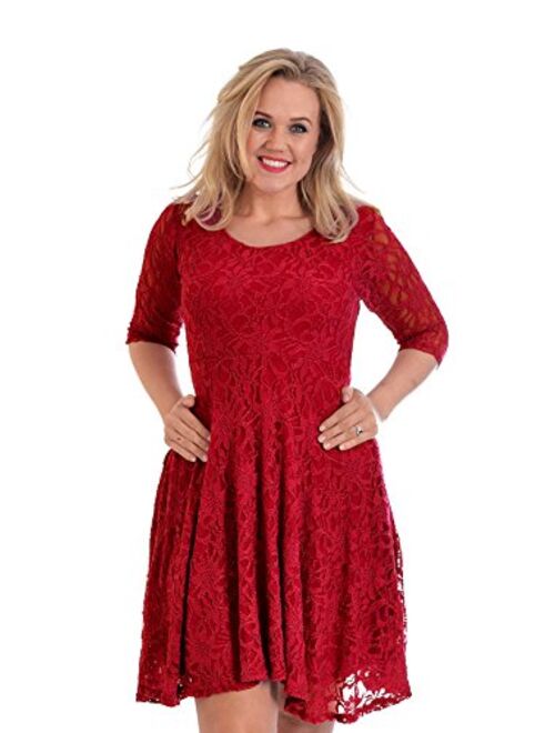 Nouvelle Collection Womens Plus Size Dress Ladies Skater Style Floral Lace Bridesmaid Dress Flared Party Wear Round Neck