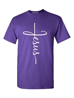 Shop4Ever  Short Sleeve Crew Neck Jesus Cross T-Shirt