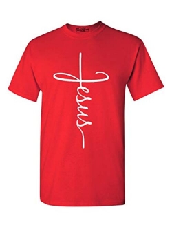 Shop4Ever  Short Sleeve Crew Neck Jesus Cross T-Shirt