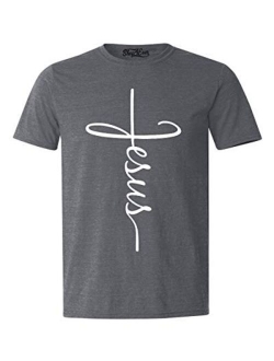 Shop4Ever  Short Sleeve Crew Neck Jesus Cross T-Shirt