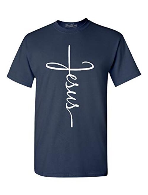 Shop4Ever  Short Sleeve Crew Neck Jesus Cross T-Shirt