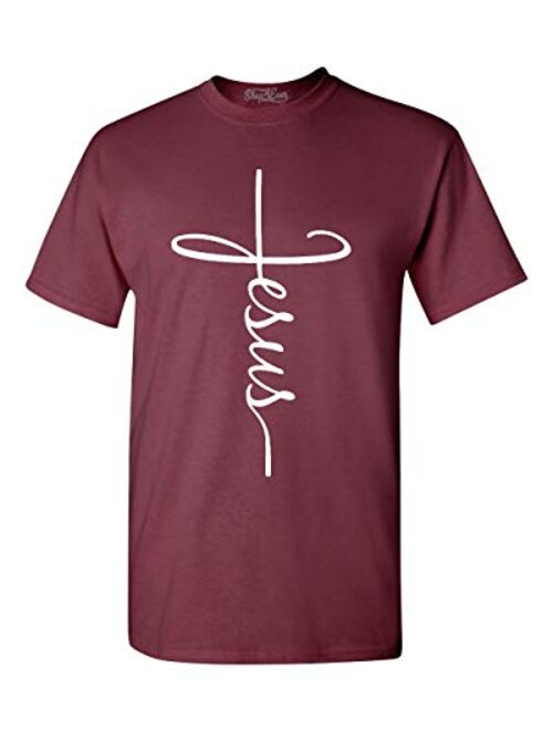 Shop4Ever  Short Sleeve Crew Neck Jesus Cross T-Shirt