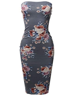 Women's Super Sexy Comfortable Floral Tube Top Body-Con Midi Dress