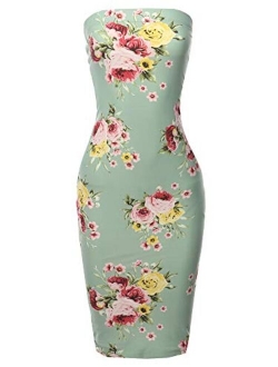 Women's Super Sexy Comfortable Floral Tube Top Body-Con Midi Dress