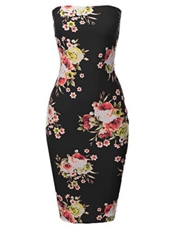 Women's Super Sexy Comfortable Floral Tube Top Body-Con Midi Dress