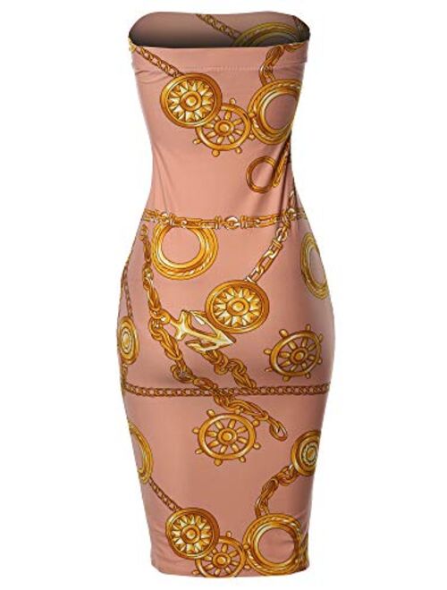 Women's Super Sexy Comfortable Floral Tube Top Body-Con Midi Dress