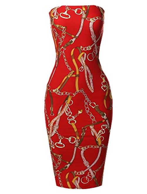 Women's Super Sexy Comfortable Floral Tube Top Body-Con Midi Dress