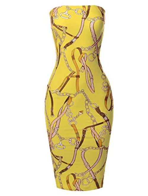 Women's Super Sexy Comfortable Floral Tube Top Body-Con Midi Dress