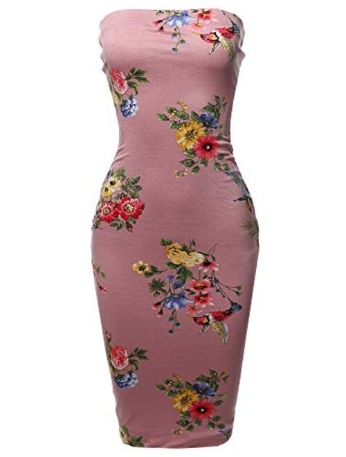 Women's Super Sexy Comfortable Floral Tube Top Body-Con Midi Dress