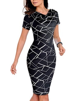 VELJIE Womens Cowl Neck Printed Wear to Work Party Dresses