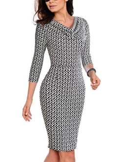 VELJIE Womens Cowl Neck Printed Wear to Work Party Dresses