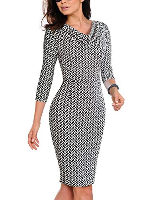 VELJIE Womens Cowl Neck Printed Wear to Work Party Dresses