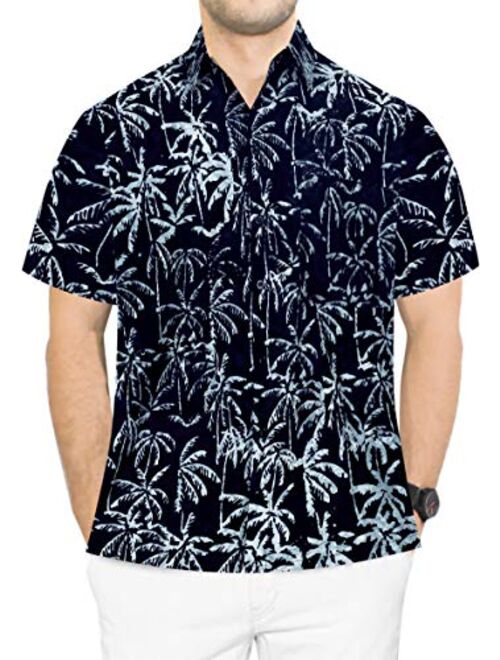 LA LEELA Men's Night Club Party Dress Short Sleeve Hawaiian Shirt