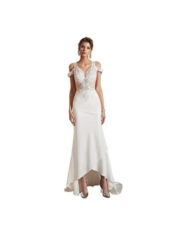 Engerla Women's Mermaid Sweetheart Lace Rhinestone Long Wedding Dress