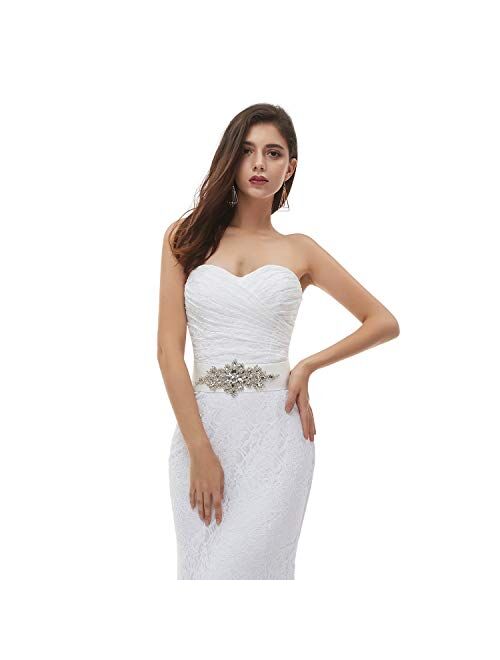 Engerla Women's Mermaid Sweetheart Lace Rhinestone Long Wedding Dress