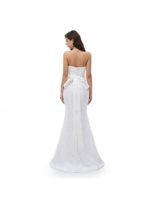 Engerla Women's Mermaid Sweetheart Lace Rhinestone Long Wedding Dress