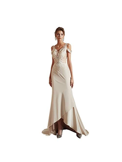 Engerla Women's Mermaid Sweetheart Lace Rhinestone Long Wedding Dress