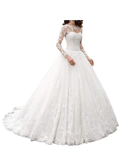 Women's A-line Appliques Wedding Dress with Long Sleeves 2019 Sweetheart Wedding Gowns Bride Dress
