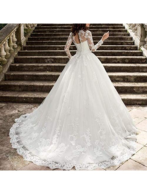 Women's A-line Appliques Wedding Dress with Long Sleeves 2019 Sweetheart Wedding Gowns Bride Dress