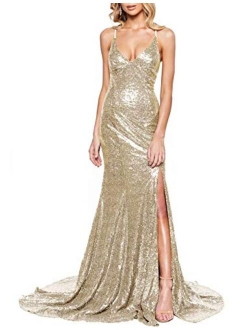 LanierWedding Women's Sequin Long Party Prom Gowns