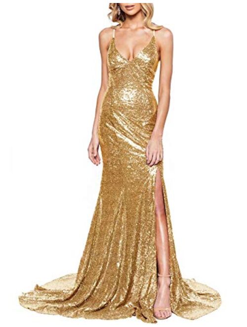 LanierWedding Women's Sequin Long Party Prom Gowns