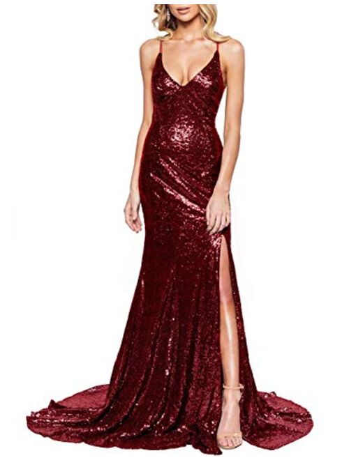 LanierWedding Women's Sequin Long Party Prom Gowns