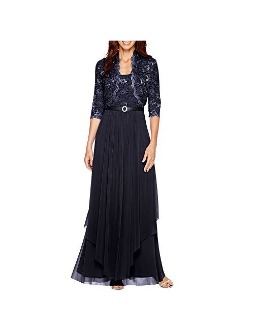 R&M Richards Womens Sequin Lace Long Jacket Dress - Mother Of The Bride Dress