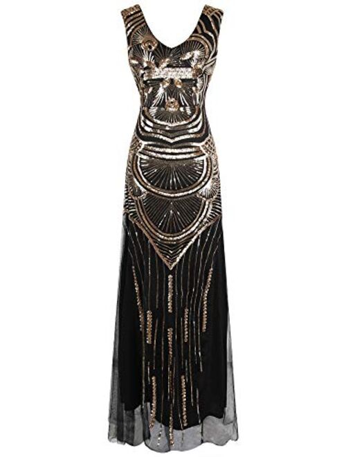 Angel-fashions Women's Pattern Sequin Bateau Cap Sleeve Flapper Mermaid Evening Dress