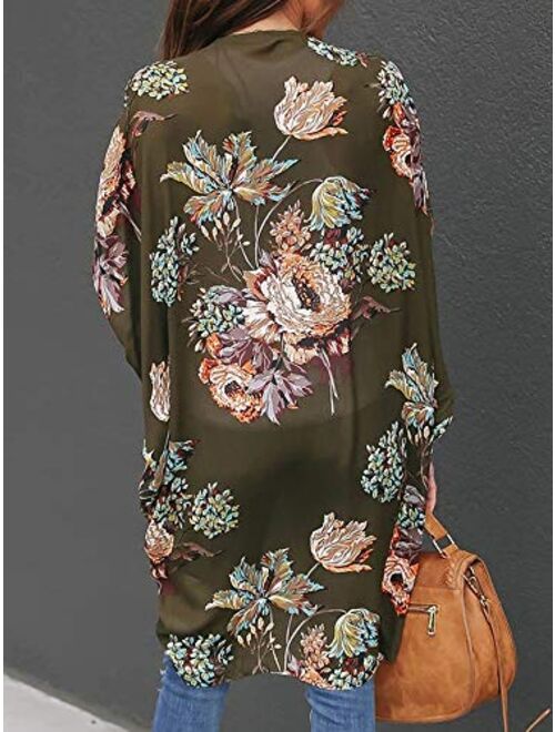 Ivay Womens Floral Kimono Duster Cardigans Short Sleeve Draped Oversized Beach Cover Up Cape